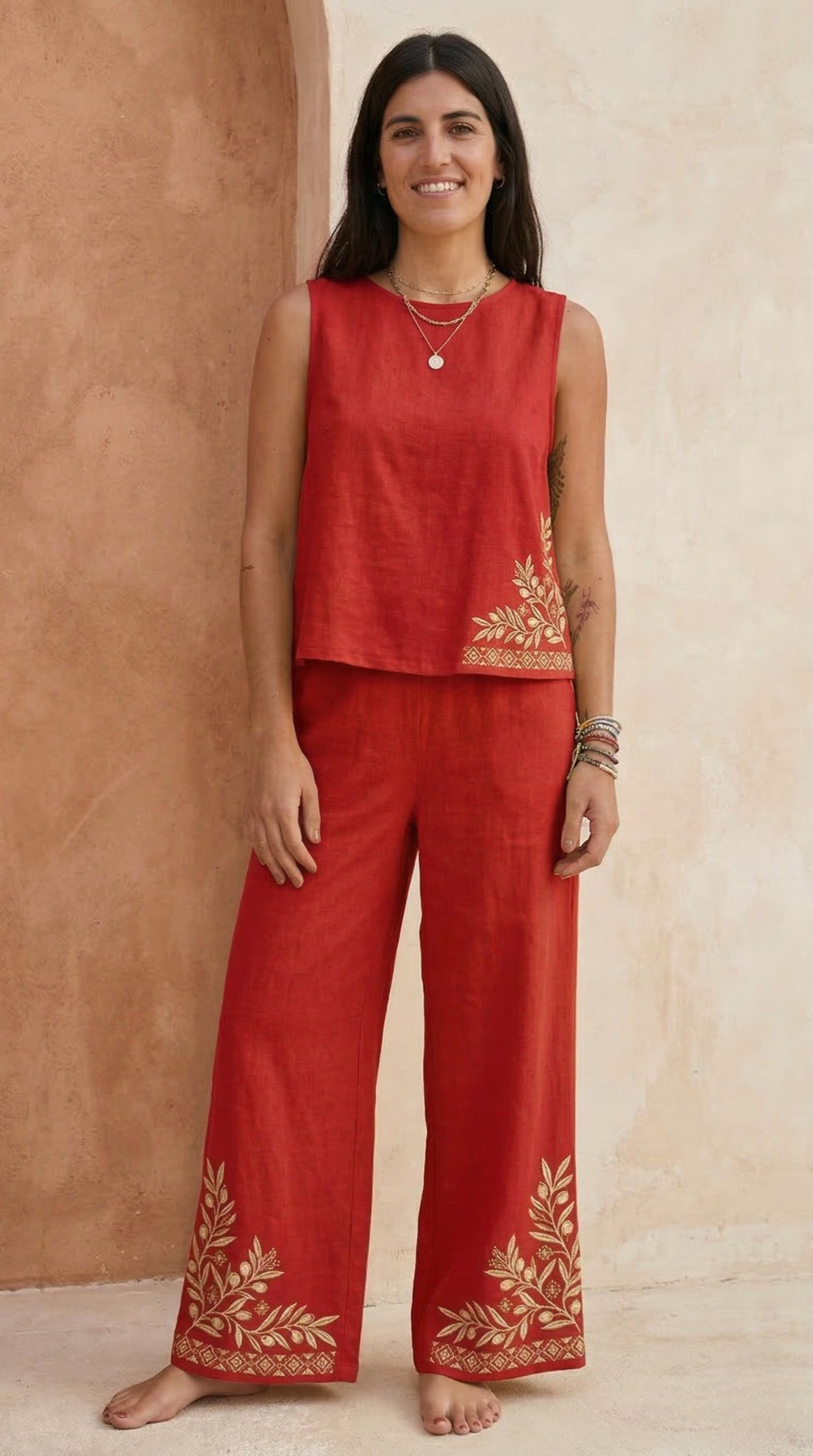 Conjunto Feminino em Linho Blusa e Calça Pantalona