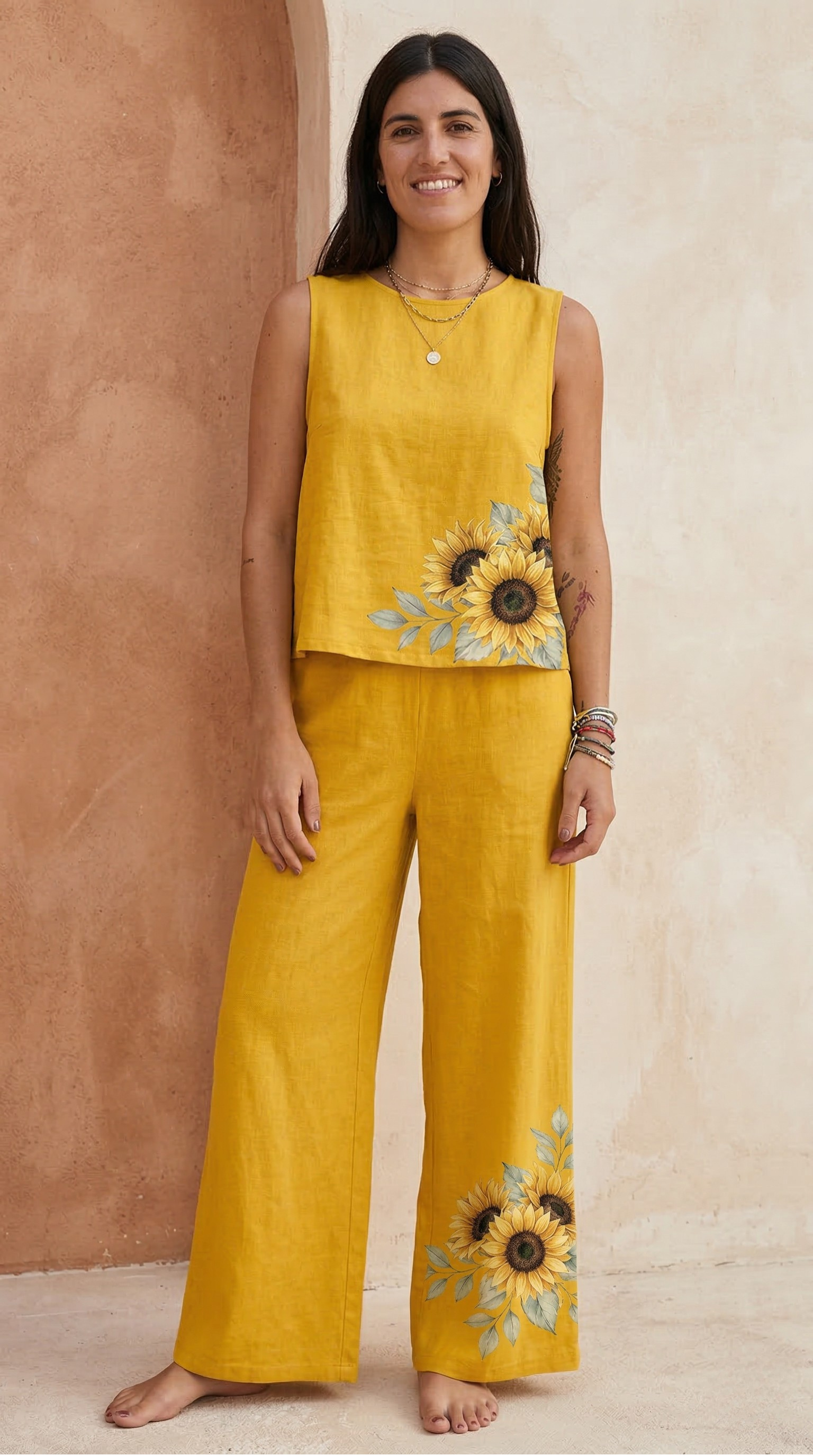 Conjunto Feminino em Linho Blusa e Calça Pantalona