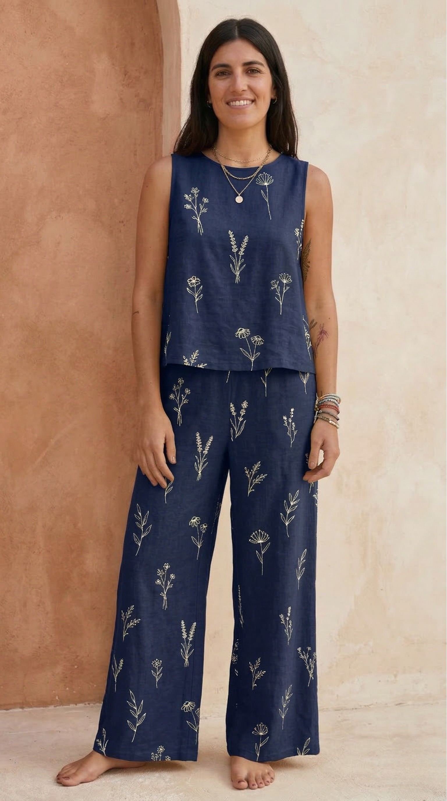 Conjunto Feminino em Linho Blusa e Calça Pantalona