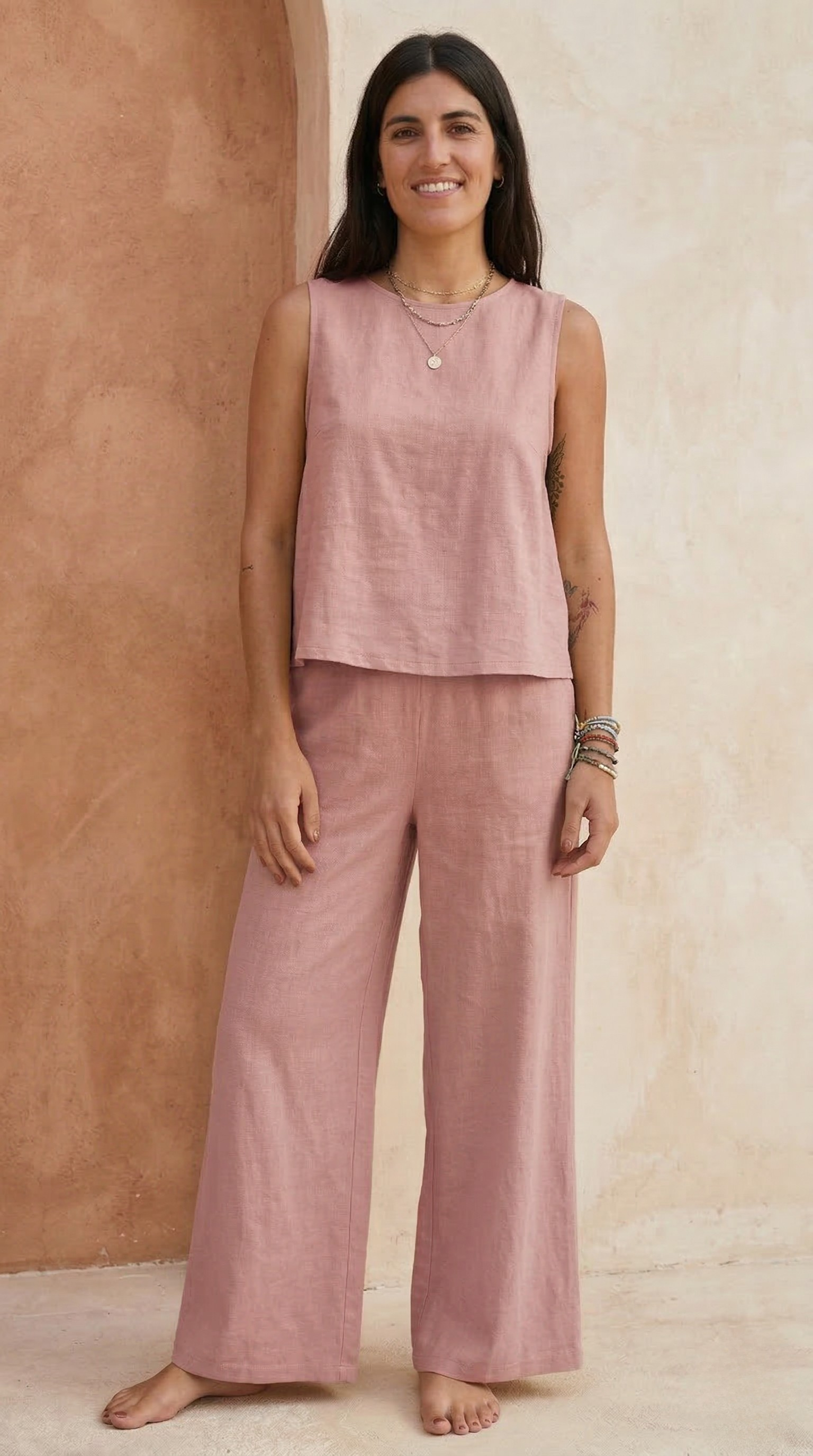 Conjunto Feminino em Linho Blusa e Calça Pantalona