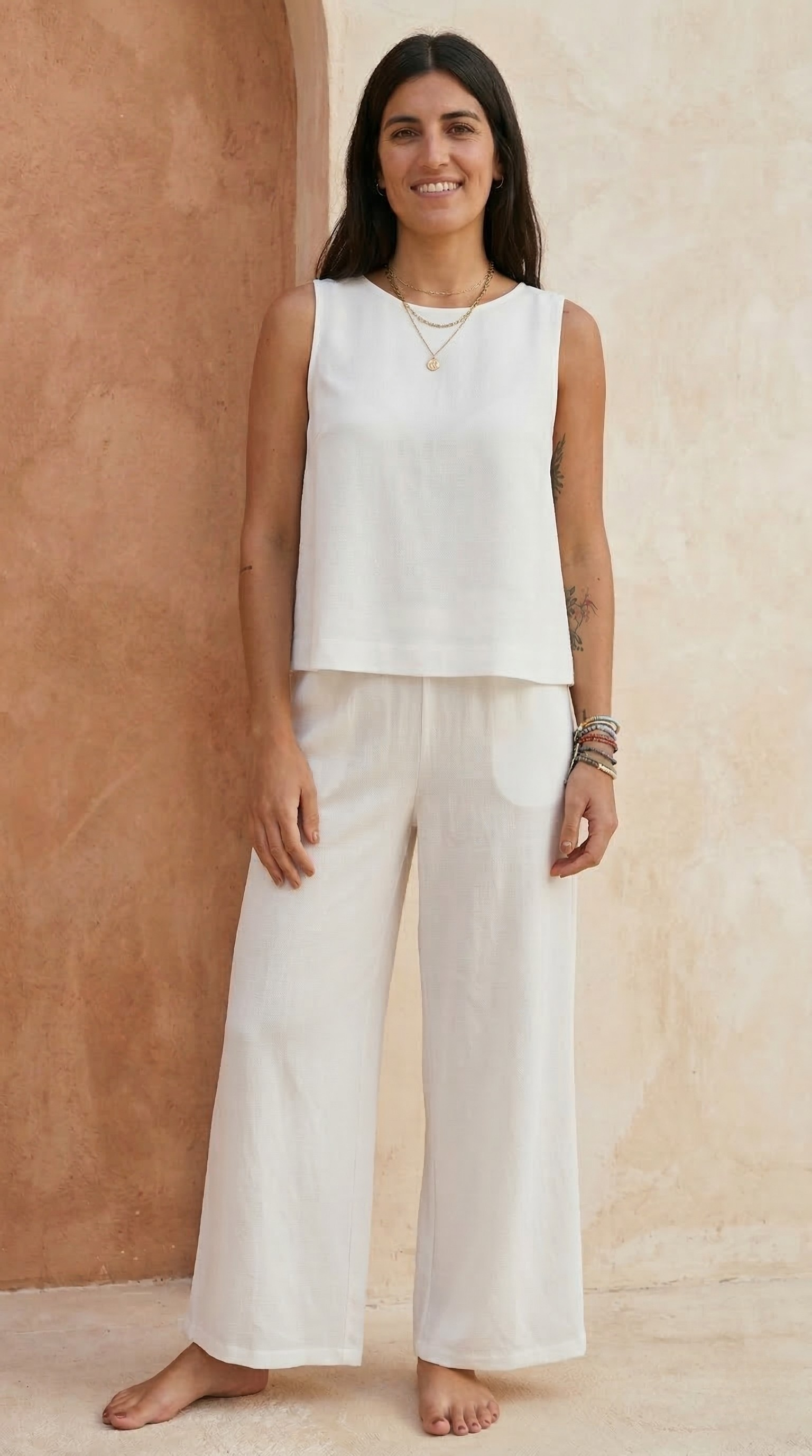 Conjunto Feminino em Linho Blusa e Calça Pantalona