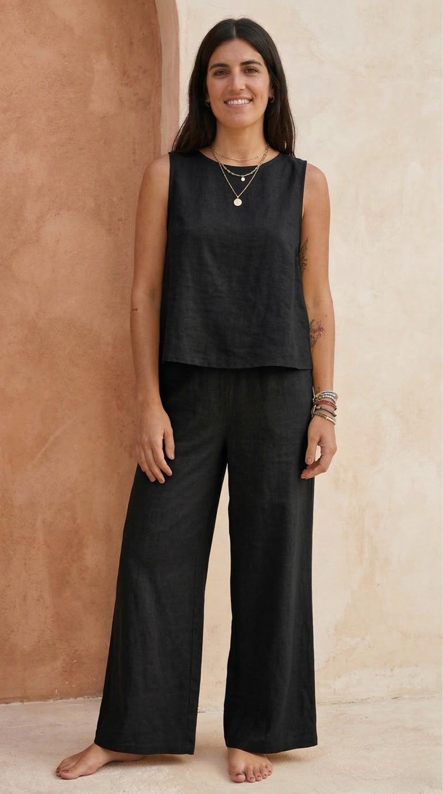 Conjunto Feminino em Linho Blusa e Calça Pantalona